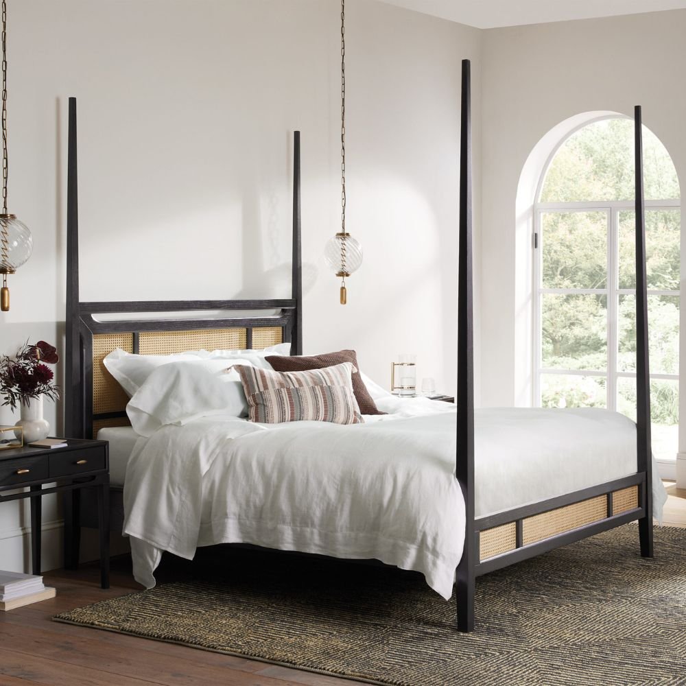 Premium Brock Cane Poster Bed with Walnut Finish