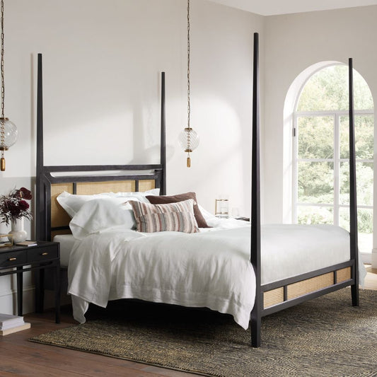Premium Brock Cane Poster Bed with Walnut Finish