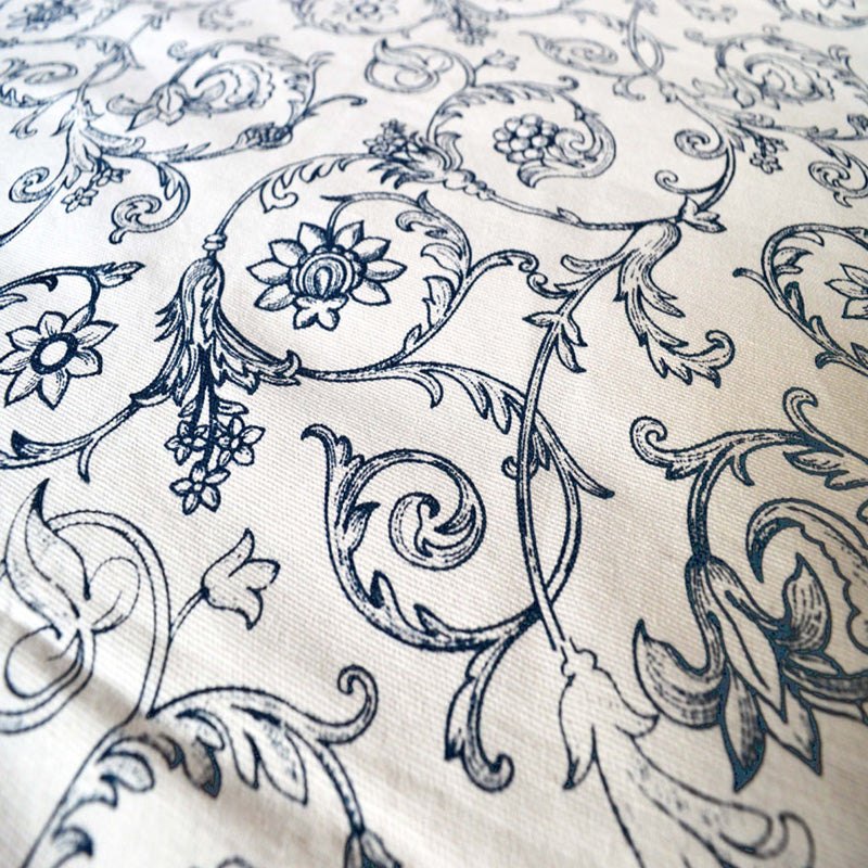 Blue & White Victorian Swirl Print Cotton Tablecloth | 1-Inch Hem | 3 Sizes
