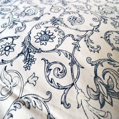 Blue & White Victorian Swirl Print Cotton Tablecloth | 1-Inch Hem | 3 Sizes