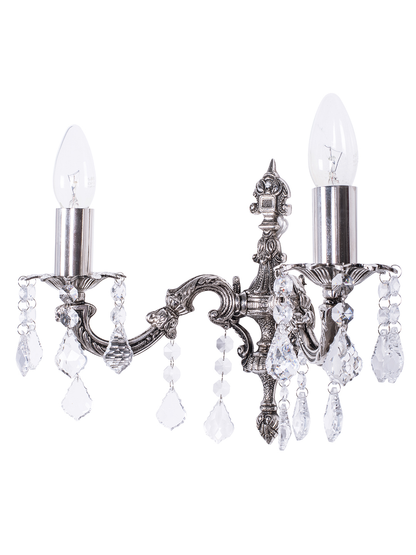 Silver Antique Crystal Brass 2-Light Wall Sconce – 33 cm