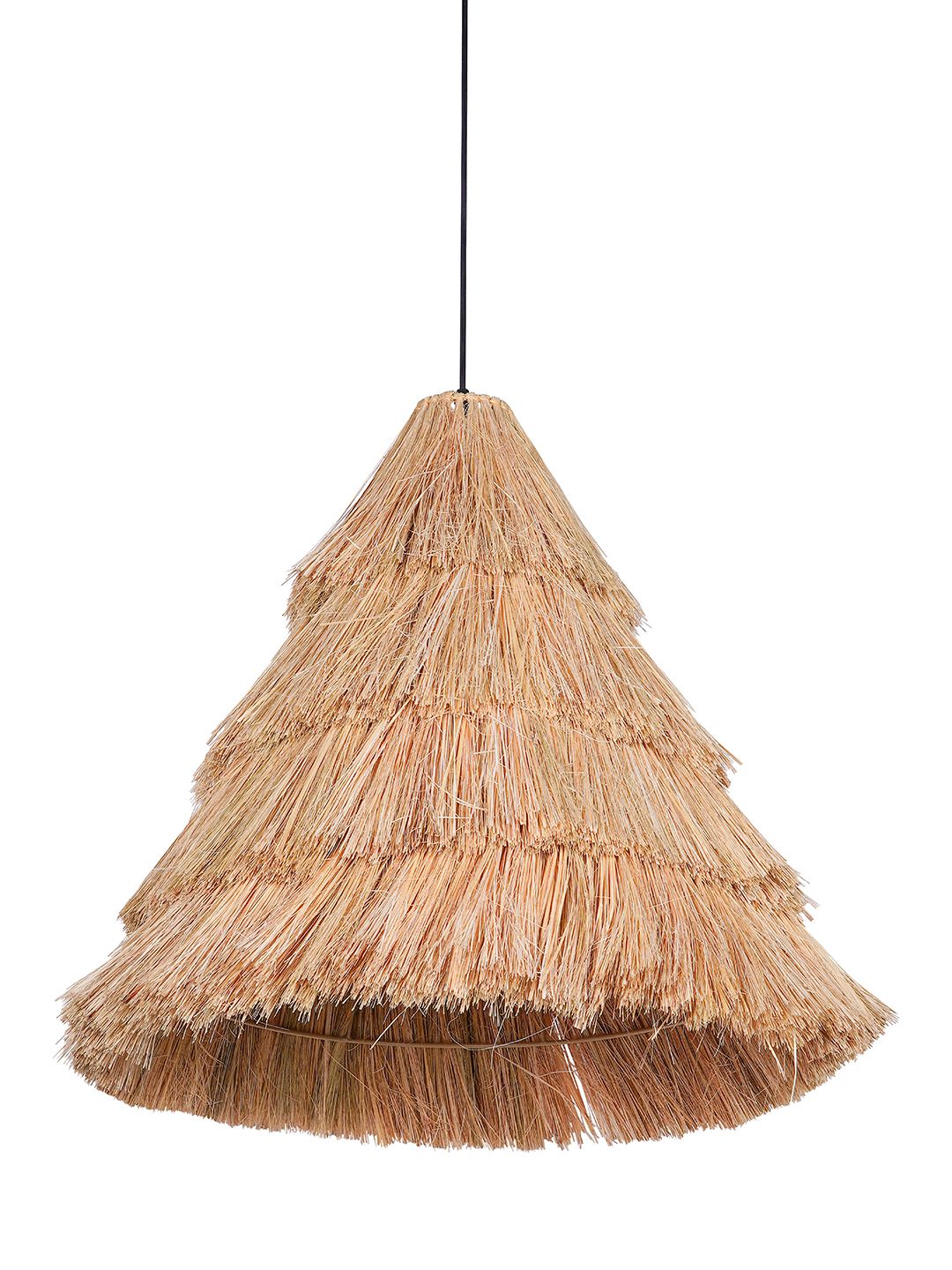 Handcrafted Munja Hay Cone Pendant Light: Modern Rustic Natural Boho Fixture