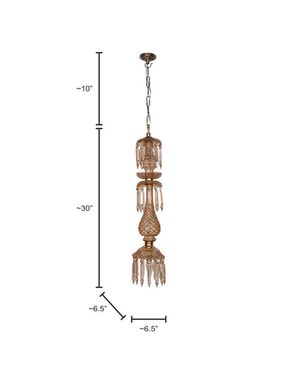 Elegant Golden Luster Molded Glass Hanging Light with Sparkling Crystal Drops, 76cm