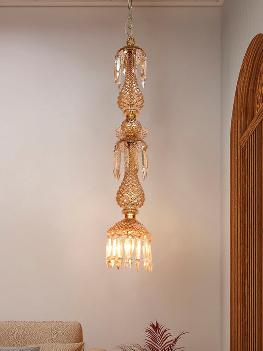 Elegant Golden Luster Glass Pendant Light with Hand-Cut Crystals, 38-inch