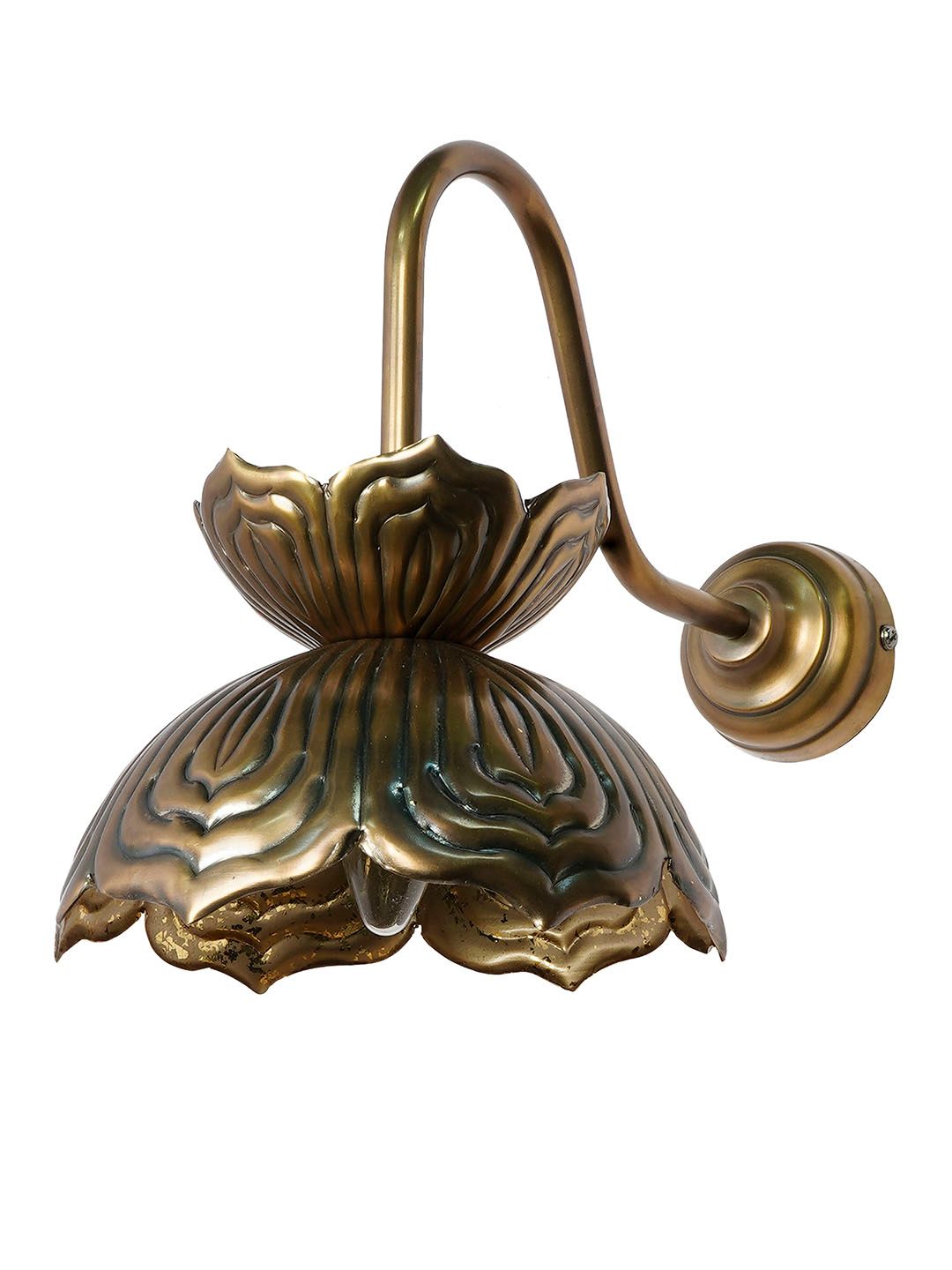 Auspicious Handcrafted Buddhist Lotus Wall Sconce Lamp - Antique Brass Finish