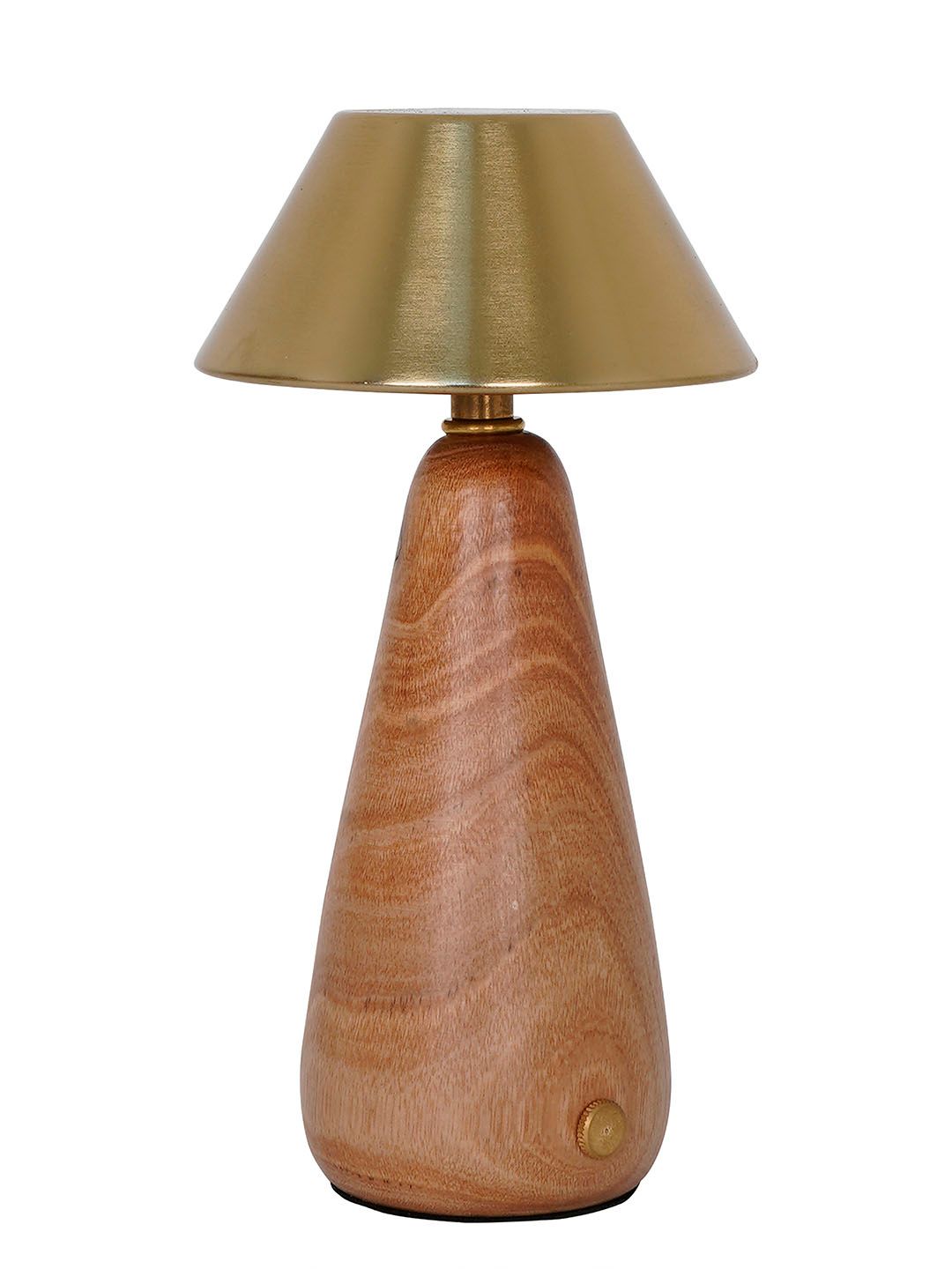 Modern Dimmable Rechargeable LED Table Lamp with Wood Base & Brass Shade