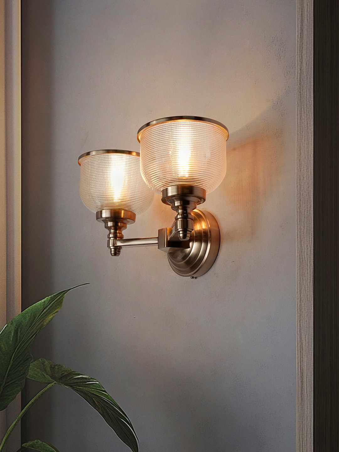 Elegant Rose Gold Double Wall Sconce with Beautiful Rimmed Glass Shades