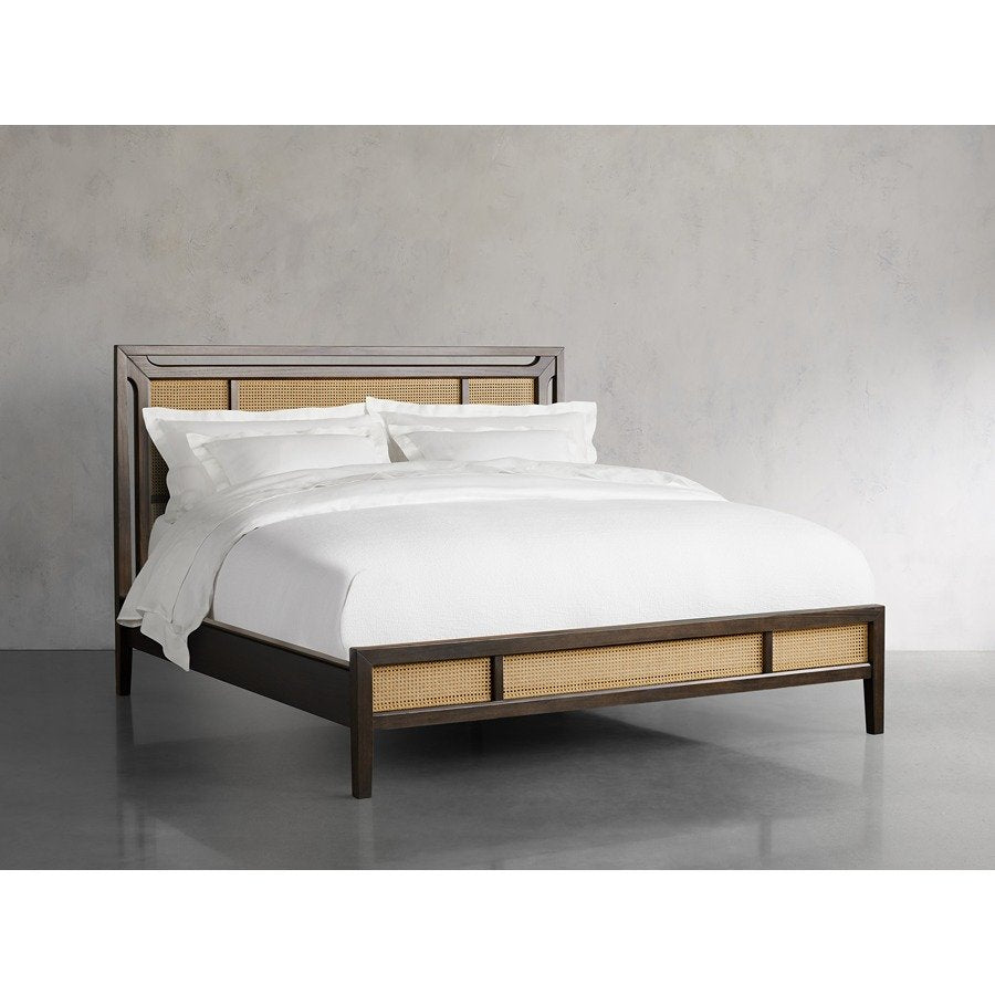 Handcrafted Bonch Cane Bed with Walnut Finish – Mid‑Century Rattan Elegance