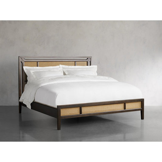 Handcrafted Bonch Cane Bed with Walnut Finish – Mid‑Century Rattan Elegance