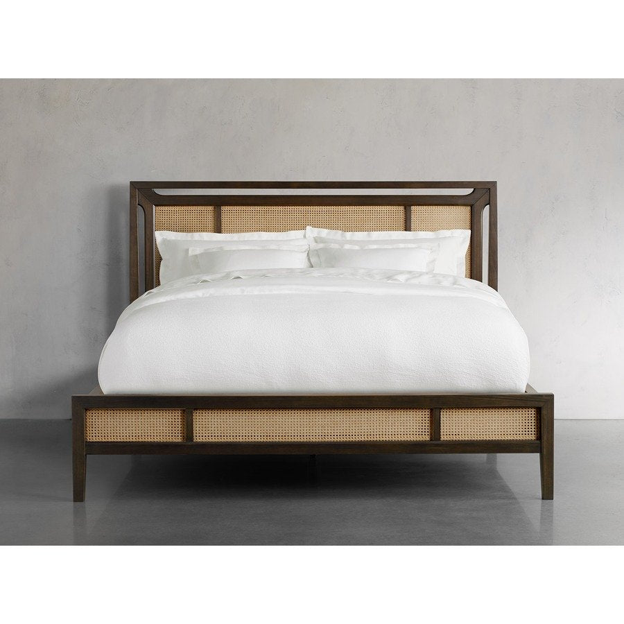 Handcrafted Bonch Cane Bed with Walnut Finish – Mid‑Century Rattan Elegance