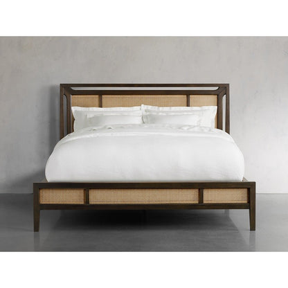 Handcrafted Bonch Cane Bed with Walnut Finish – Mid‑Century Rattan Elegance