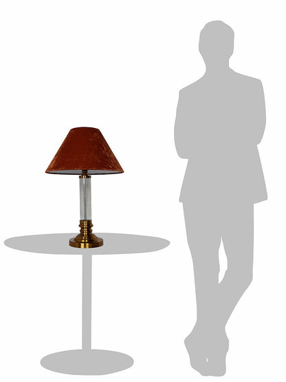 Modern Elegant Orange Velvet Fluted Glass Table Lamp with Brass Antique Finish