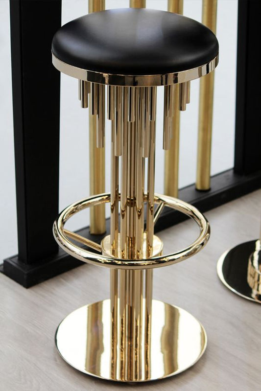 Opulent Art Deco Bar Stool: Polished Gold Frame, Luxurious Upholstery, Bespoke Elegance