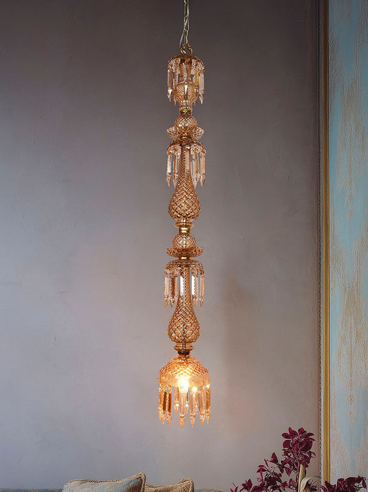 Grand Golden Luster Glass Pendant Light with Hand-Cut Crystals, 127 cm