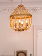 Bohemian Natural Wood Bead Empire Chandelier | Jute Wrapped 4-Light Fixture