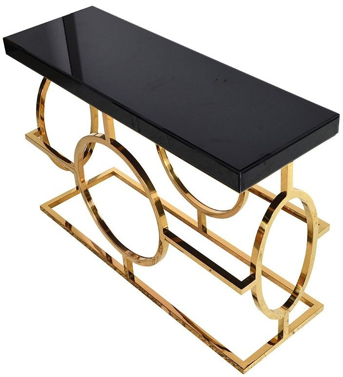 Elegant Mackintosh Gold & Black Glass Console Table for Luxurious Home Decor
