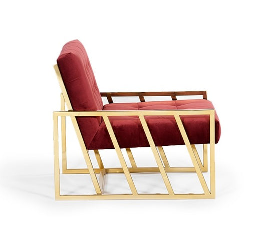 Elegant Gold Finish Luxe Velvet Lounge Chair with Tufted Cushions