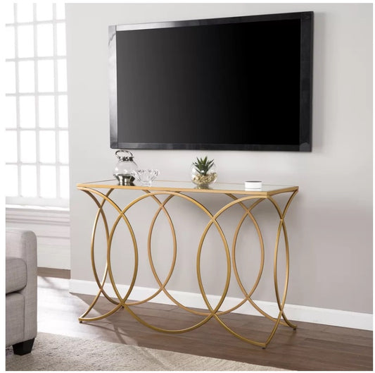 Chic Mirrored Gold Geometric Console Table for Entryway, Living Room, Sofa Accent