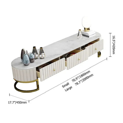 Elegant White Marble Top TV Unit with Gold Metal Base and 3 Drawers