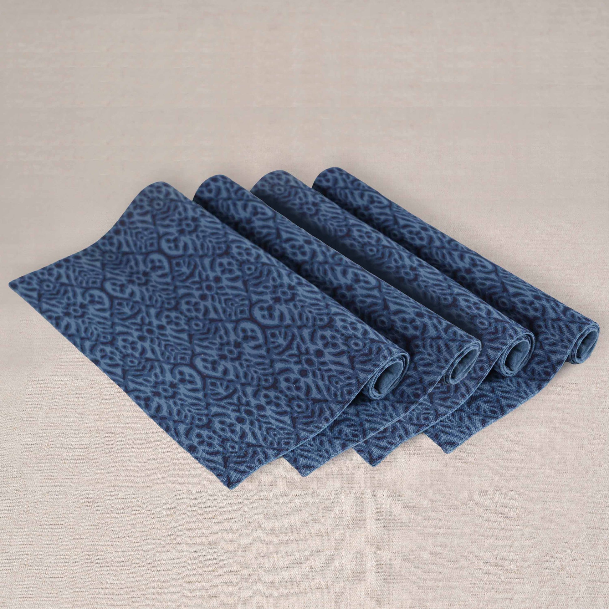 Ikat Indigo Blue Cotton Duck Reversible Placemats Set – 13x19 inches