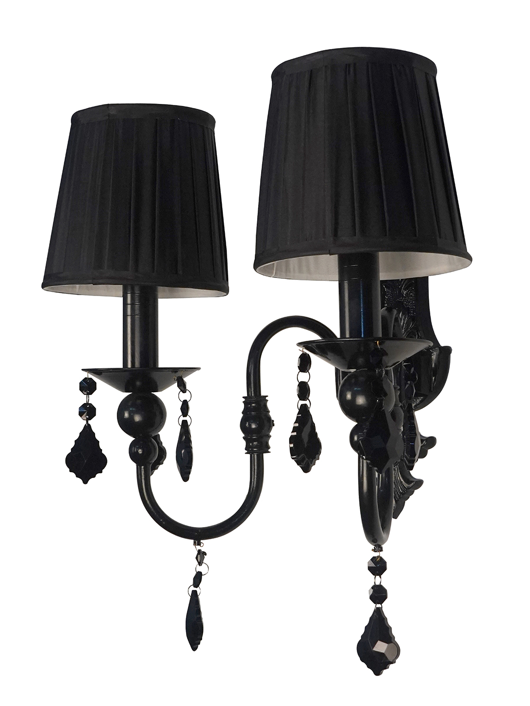 Absolute Black Elegant 2-Light Wall Sconce with Pleated Shades and Crystals