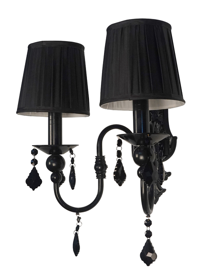 Absolute Black Elegant 2-Light Wall Sconce with Pleated Shades and Crystals