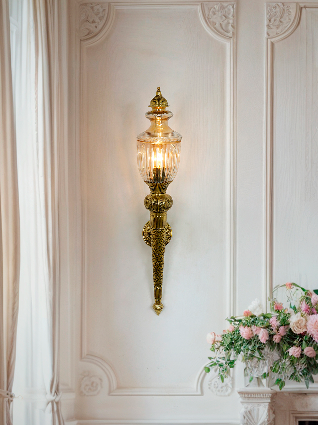 Classic Mashaal Antique Brass Wall Sconce with Cut Glass Trophy Top