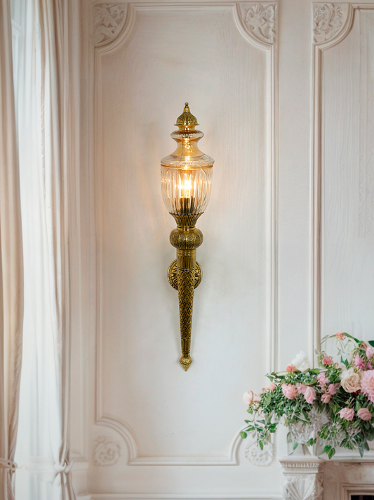 Classic Mashaal Antique Brass Wall Sconce with Cut Glass Trophy Top