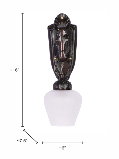 Regal Stallion Medieval Brown Cast Aluminium Wall Light with Frosted Goblet Shade