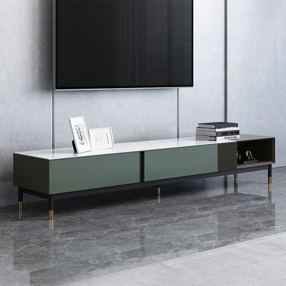 Lora Modern Stone Top TV Unit with Two Drawers and Steel Legs