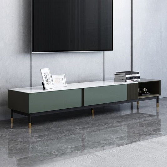 Lora Modern Stone Top TV Unit with Two Drawers and Steel Legs