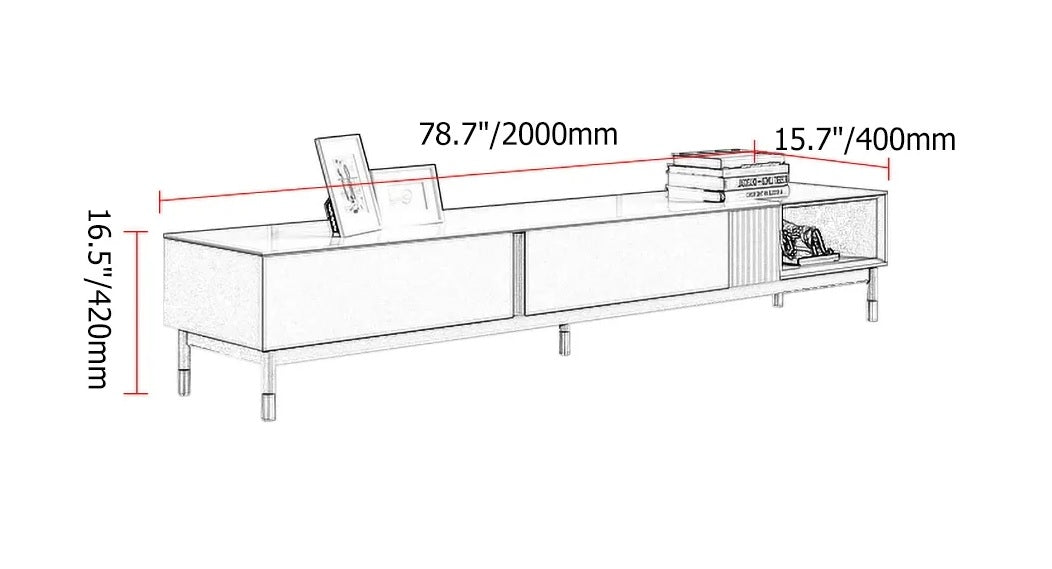 Lora Modern Stone Top TV Unit with Two Drawers and Steel Legs
