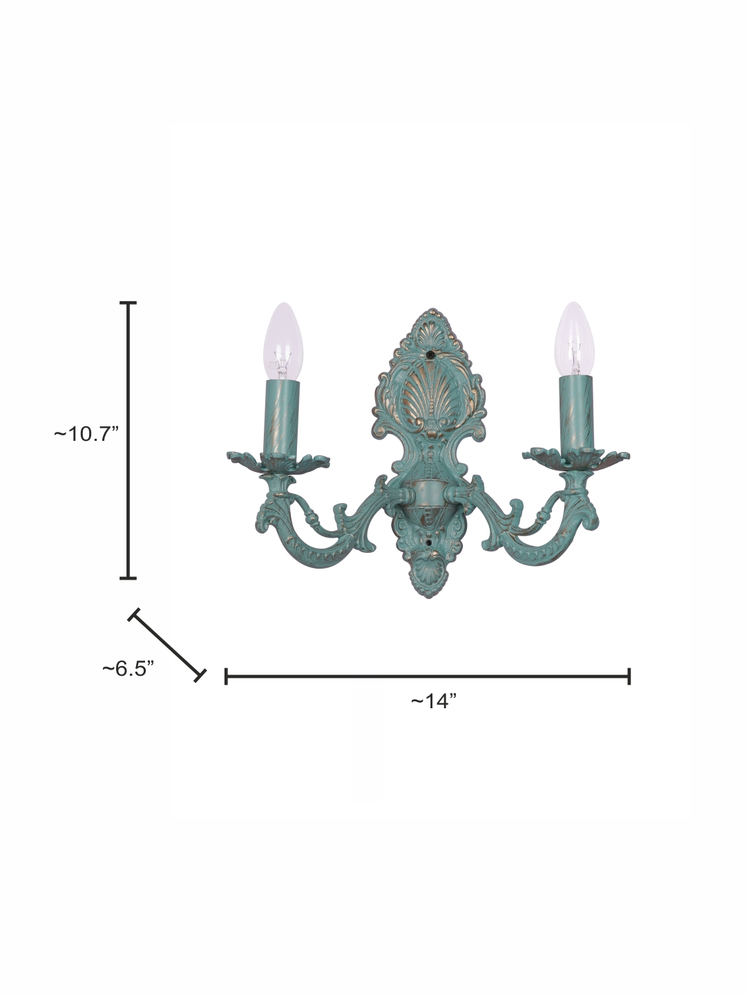 Vintage Distressed Green Cast Aluminium 2-Light Candelabra Wall Sconce