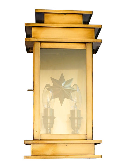 Elegant Antique Brass Art Deco Star Rectangular Wall Sconce with Glass Panels