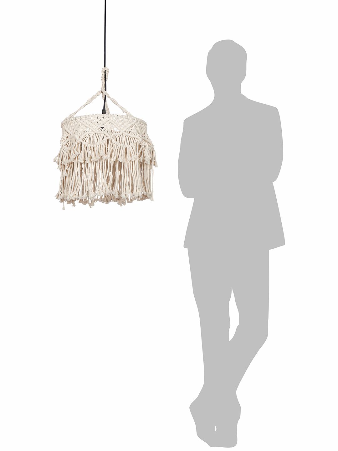 Bohemian Natural White Macrame Drum Pendant Light with Decorative Fringe