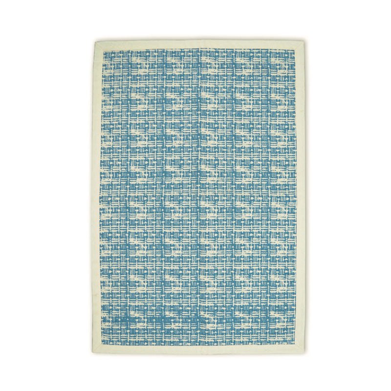 Teal Blue Texture Weave Print Cotton Rug – Handmade in India, 100% Cotton | 2 Sizes