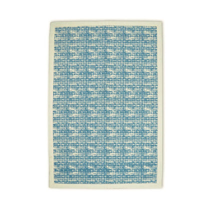 Teal Blue Texture Weave Print Cotton Rug – Handmade in India, 100% Cotton | 2 Sizes
