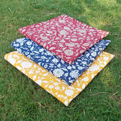Indigo Kalamkari Cotton Tablecloth – White Floral Print | 3 Sizes | Vliving