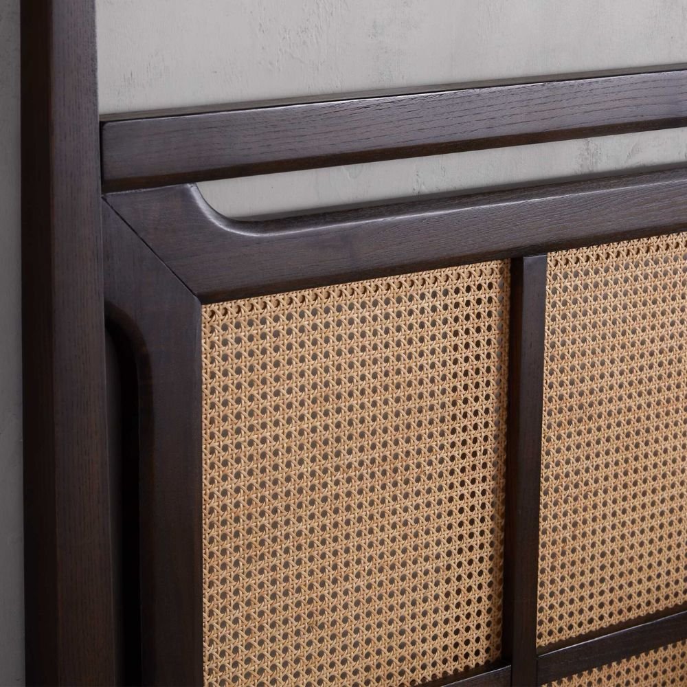 Premium Brock Cane Poster Bed with Walnut Finish