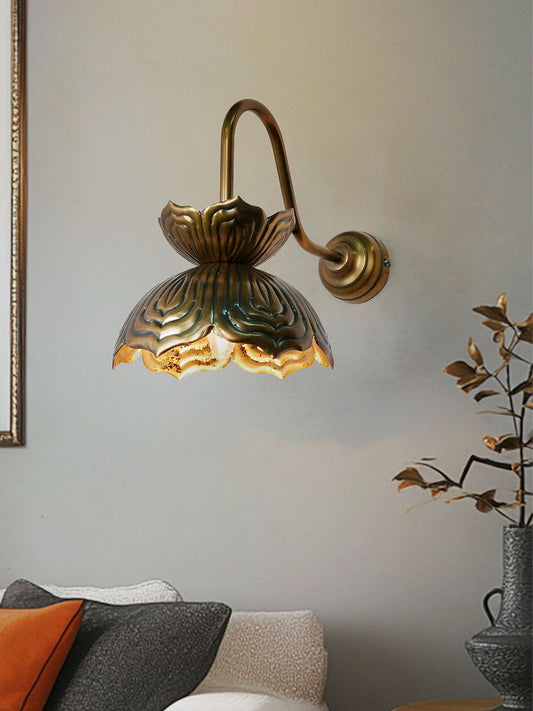 Auspicious Handcrafted Buddhist Lotus Wall Sconce Lamp - Antique Brass Finish