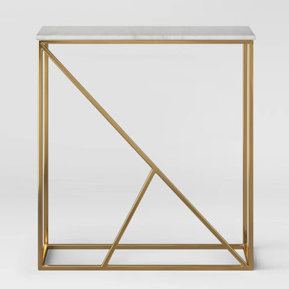 Modern Luxury White Marble Console Table with Gold Brass Frame for Entryway