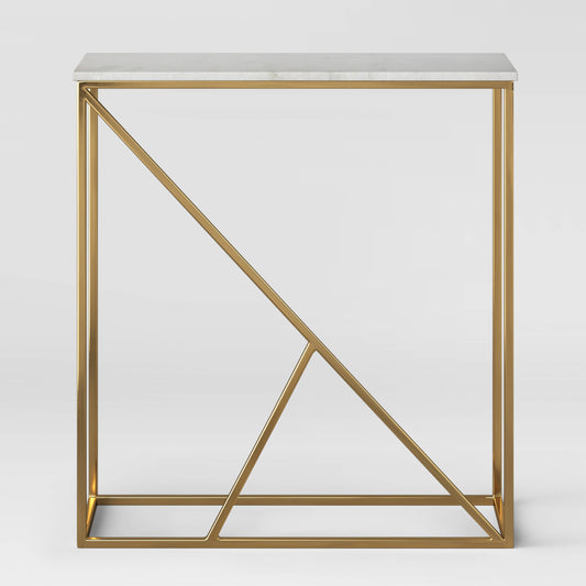 Modern Luxury White Marble Console Table with Gold Brass Frame for Entryway