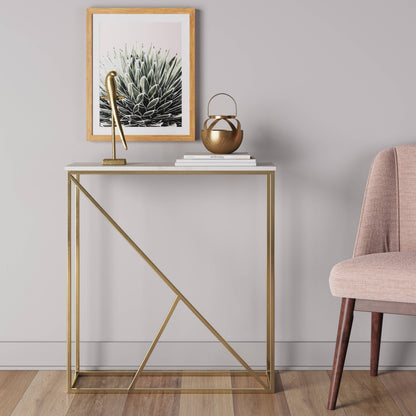 Modern Luxury White Marble Console Table with Gold Brass Frame for Entryway