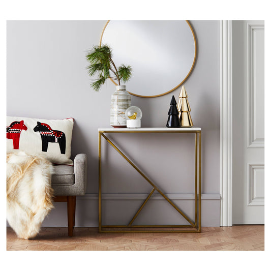 Modern Luxury White Marble Console Table with Gold Brass Frame for Entryway