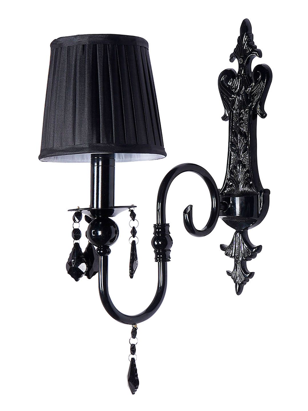 Elegant Black Crystal Wall Sconce with Pleated Fabric Shade for Modern Homes