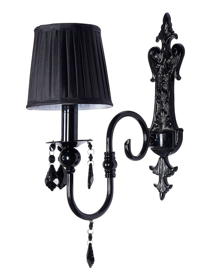 Elegant Black Crystal Wall Sconce with Pleated Fabric Shade for Modern Homes