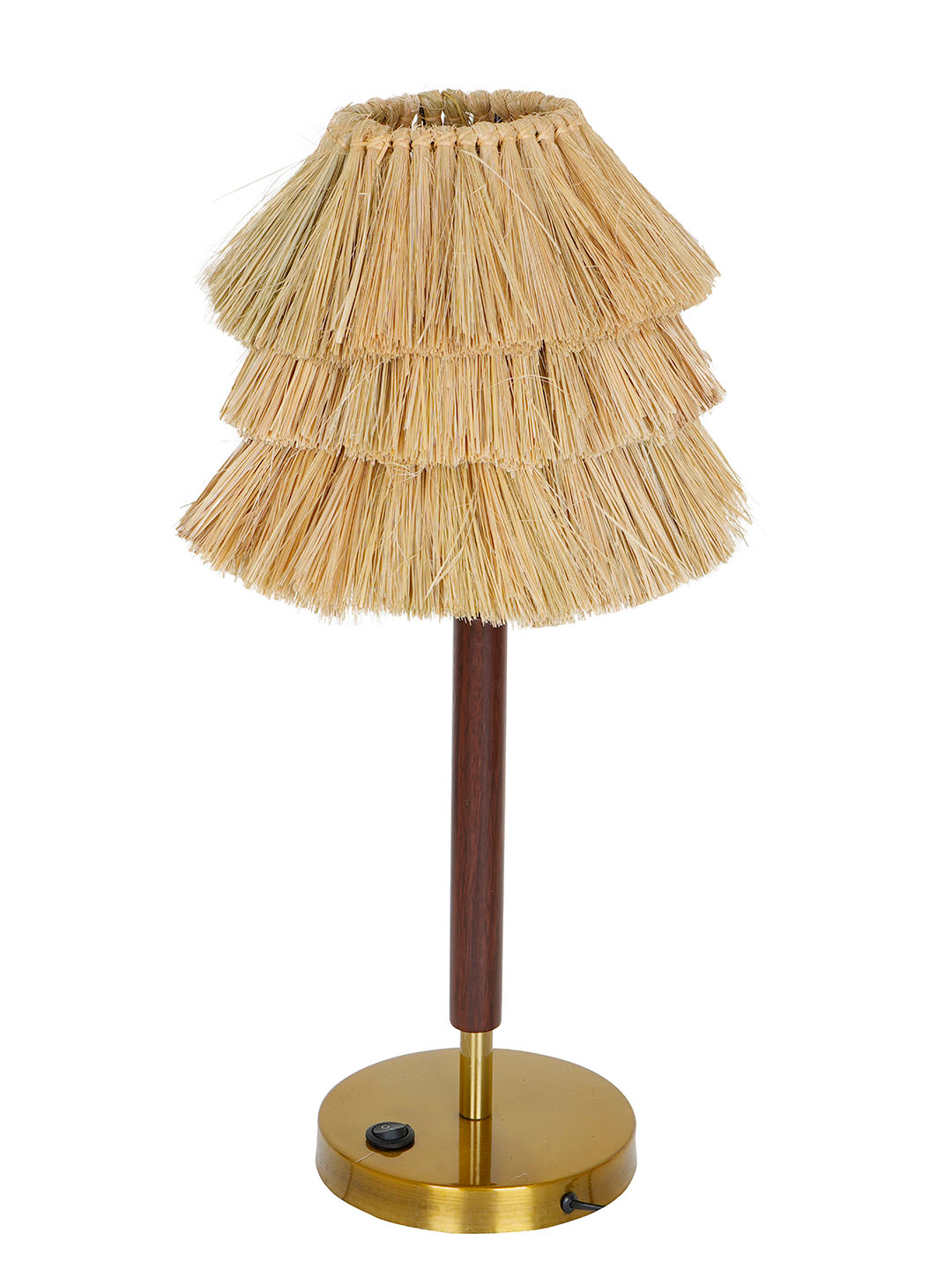 Handcrafted Bohemian Table Lamp with Munja Hay Shade, Wooden Base, E27 Holder