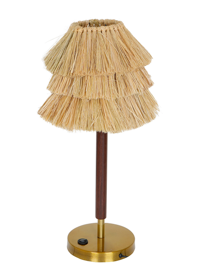 Handcrafted Bohemian Table Lamp with Munja Hay Shade, Wooden Base, E27 Holder