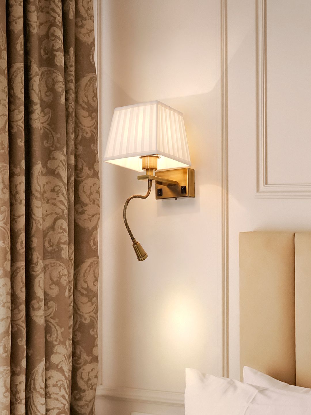Elegant Antique Brass Transitional Wall Sconce with Flexible LED Reading Light