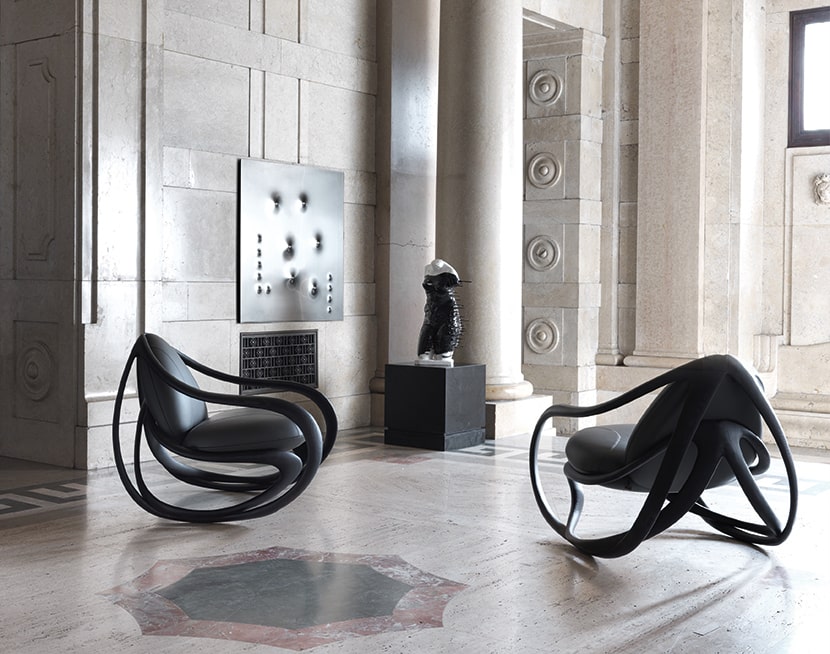 Armani Luxury Rocking Armchair: Elegant Wood Frame, Plush Upholstery for Ultimate Comfort